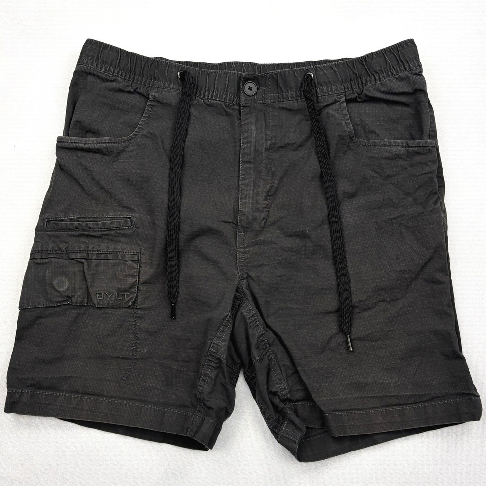 BYLT Premium Basics Shorts Mens Medium Black Stretch Ripstop Cargo Drawstring 7